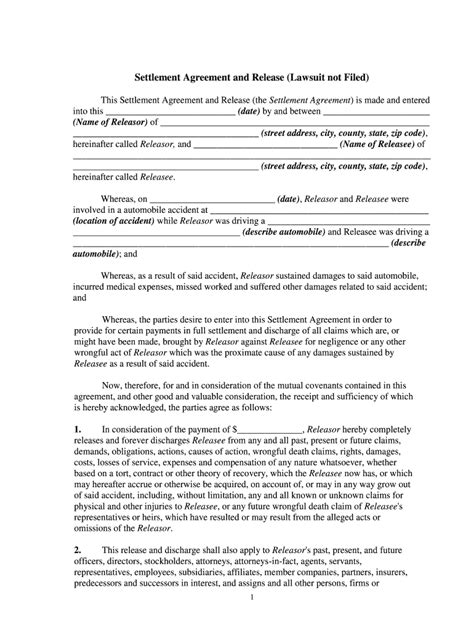 Settlement Agreement Release Fill Online Printable Fillable Blank