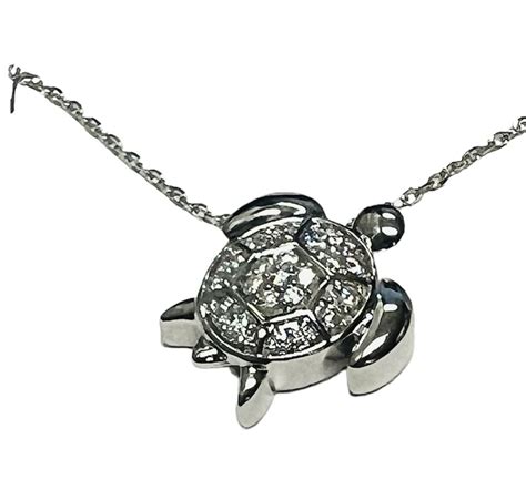 14k White Gold Diamond Sea Turtle Necklace 13214 Silver City Sarasota