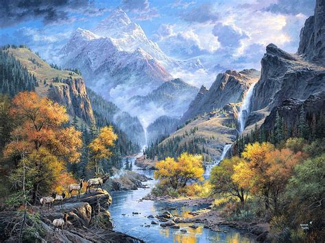 1080P free download | God's Country, trees, mountains, rocks, painting ...