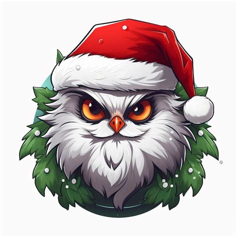 Premium Photo There Is A Cartoon Owl Wearing A Santa Hat And Wreath