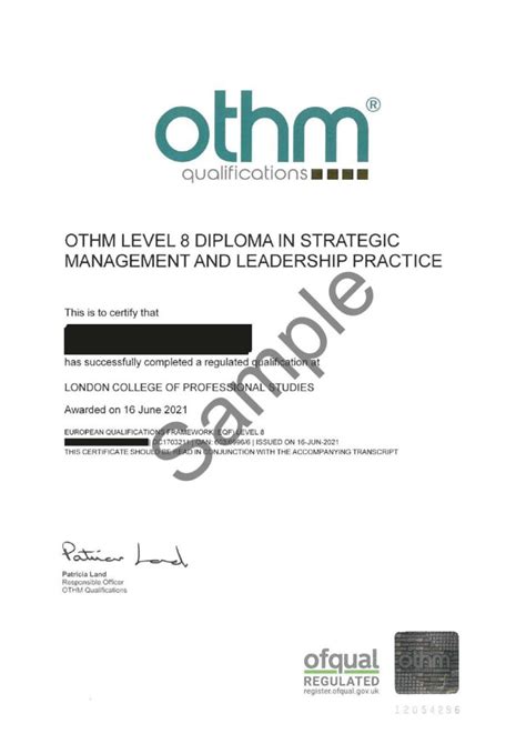 Othm Level Diploma In Strategic Management And Leadership Practice Lcps