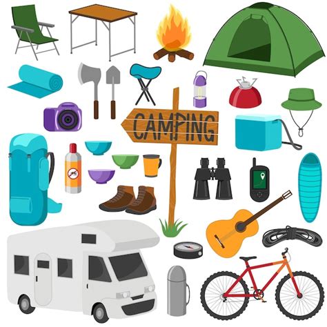 Premium Vector Set Of Camping Equipment Symbols Hike Collection