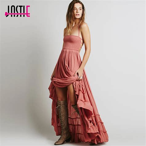 Jastie Boho Summer Crinkly Strapless Maxi Dress Halter Tie Beach