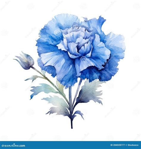 Blue Carnation Watercolor Drawing Iconic Accurate And Melancholic