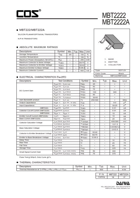 Mbt2222 Datasheet Silicon Planar Epitaxial Transistors