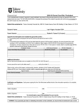 Fillable Online Financial Aid Parent Non Filer Worksheet Fax