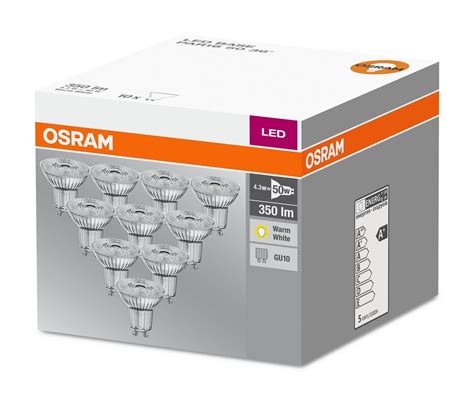 10er Pack Osram Led Base Par16 Gu10 Led Strahler 4 7w 50w 36° 2700k