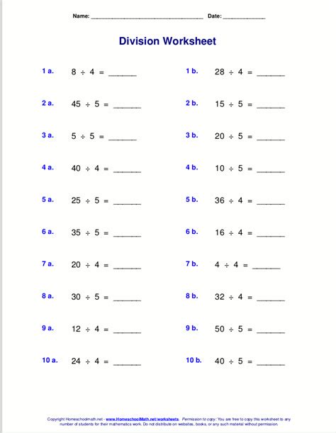 Division By 4 Worksheets