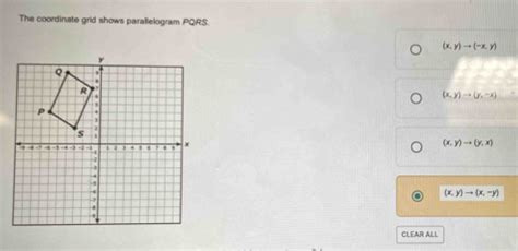 Solved The Coordinate Grid Shows Parallelogram Pqrs X Y To X Y X