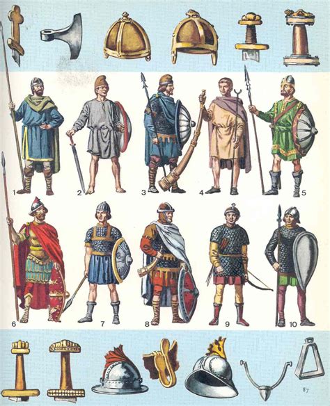 An Image Of Different Types Of Armor And Helmets In Various Poses From