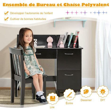 Costway Bureau Enfants Avec Chaise Ergonomique Niches Table D Tude