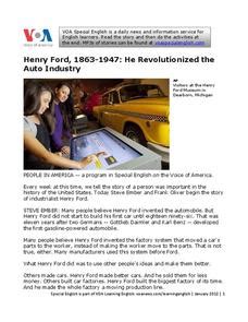 Henry Ford Facts Worksheets Early Life Industrialist Legacy