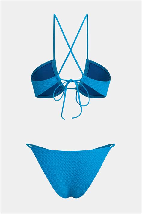 Electric Blue Bikini Top Thong Bottoms Set
