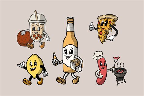 Retro Mascot Cartoon Character Vector Set Retro Cartoon Mascot