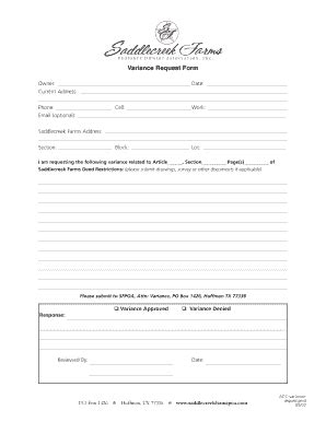 Fillable Online Variance Request Form Saddlecreek Farms Fax Email