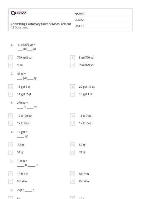 Free Measuring Units Worksheet Answers 5th Grade Download Free