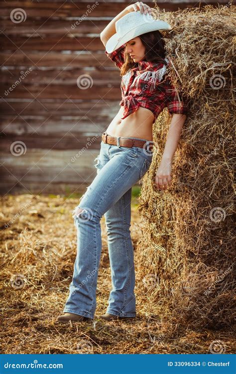 Cowgirl Model Posing On Farm Stock Images Image 33096334