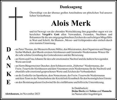 Traueranzeigen Von Alois Merk Augsburger Allgemeine Zeitung