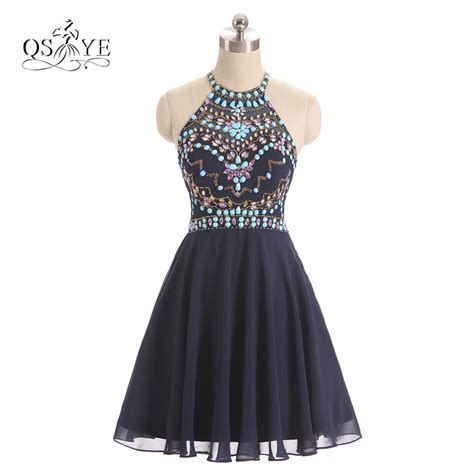 2017 New Arrival Short Prom Dresses A Line Crystals Beaded O Neck Open