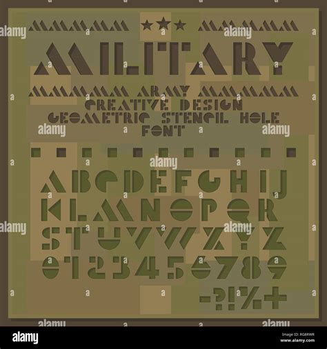 Military Stencil Font Rough Cut Geometric Alphabet Hole Letters And