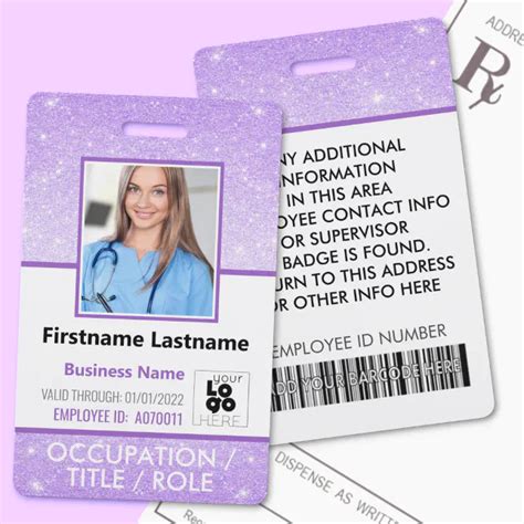 Staff Photo Id Barcode Logo Purple Glitter Name Badge Zazzle