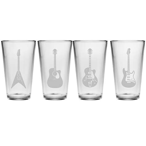 Guitar Assortment Beer Pint Glasses Set Of Four