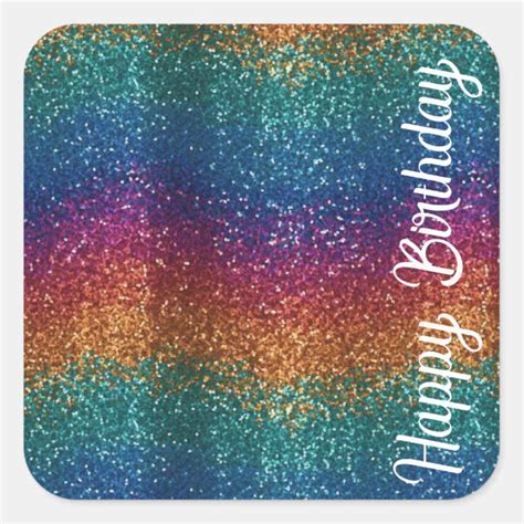 Rainbow Sparkle Metallic Elegant Happy Birthday Square Sticker Zazzle