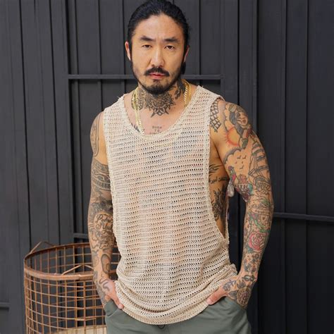 Camiseta Regata Masculina Crochê Telinha Textura Vazada Slim Nude CHIEREGATO OUTLET