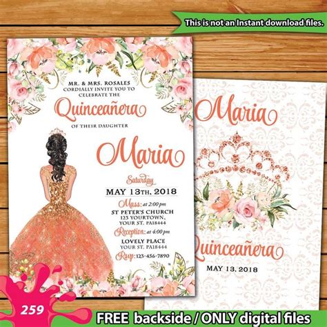 Quinceañera Gold Fiesta Invitation Sweet 16 Gold Quince Quinceanera C2E