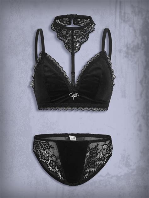 Goth Contrast Lace Lingerie Set Shein Usa