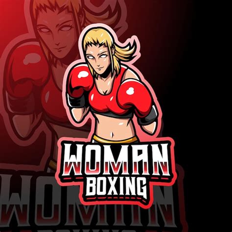 Logotipo Do Mascote Esport Feminino De Boxe Vetor Premium