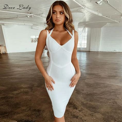 Deer Lady Celebrity Bandage Dresses 2019 New Arrivals Women Halter Sexy White Bandage Dress