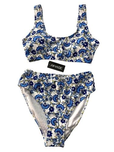 Ai Mage Bikini Set Sporty Swimsuit Two Piece Tank High Waistbathing Suit Sz Med Ebay