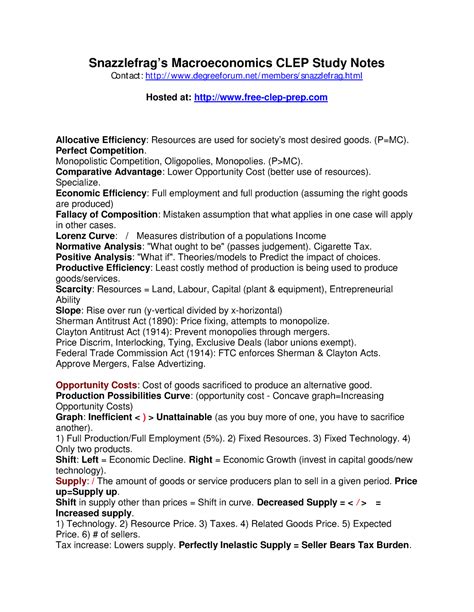 Microeconomics Clep Study Notes Snazzlefrags Macroeconomics CLEP