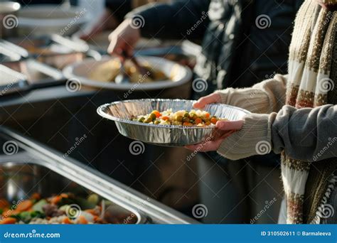 Volunteer Serving Meal To Homeless People In Shelter Generative Ai