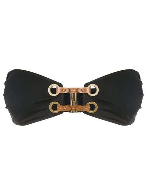 Lenny Niemeyer Faux Leather Detail Bandeau Bikini Top Black FARFETCH