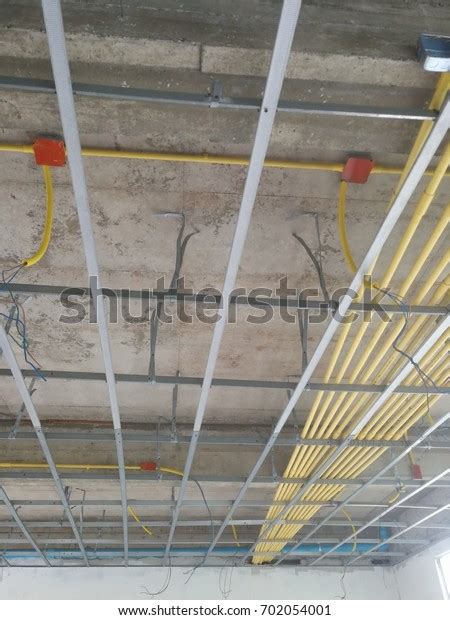 ceiling  construction home wiring duct stock photo