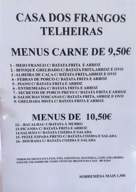 Menu Em Casa Dos Frangos De Telheiras Restaurante Lisboa Azinhaga Da