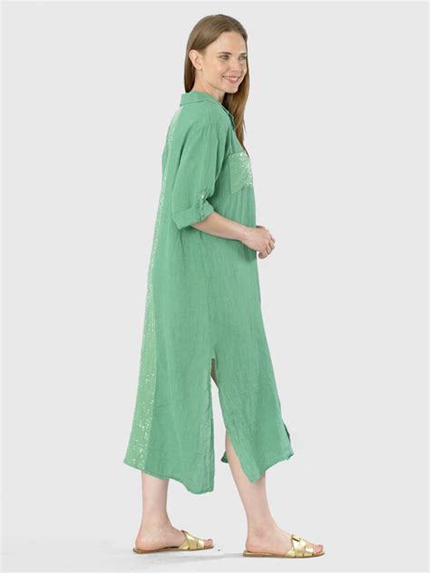 Vestido Lino Brillo Italiano Verde Bou S Store