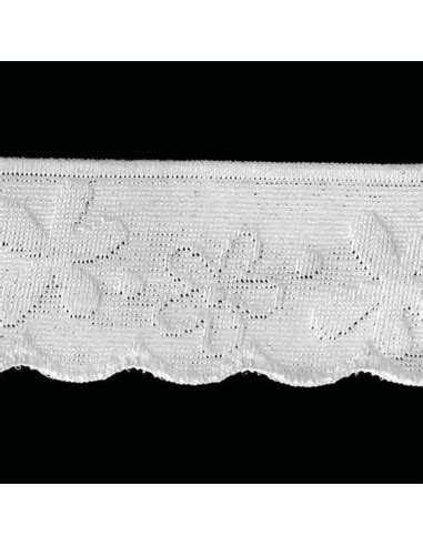 Elastique lingerie façon dentelle fleurs stylisées blanc Conditionnement Au mètre 1 30