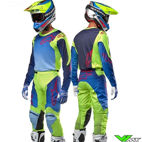 Alpinestars Racer Hoen 2024 Motocross Gear Combo Fluo Yellow Blue