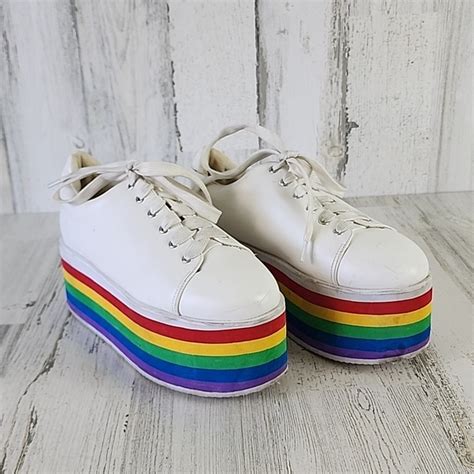 Hot Topic Shoes Hot Topic Rainbow Platform White Lace Up Tennis Shoes Size Poshmark