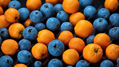 Premium Photo | Blue Orange Fruit position background Generative AI