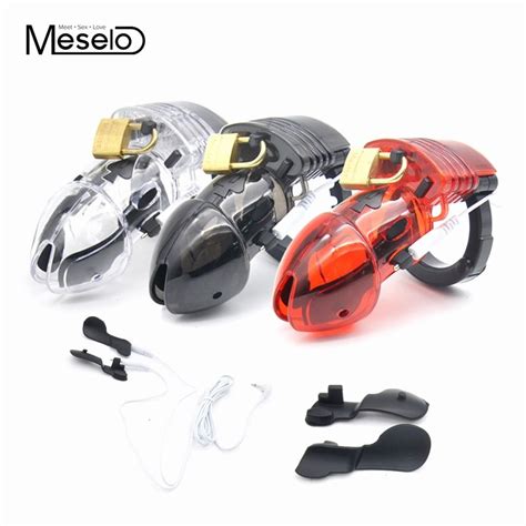 Meselo Electric Shock Chastity Cage Penis Ring Sex Toy Vibrating Plastic Male Chastity Device