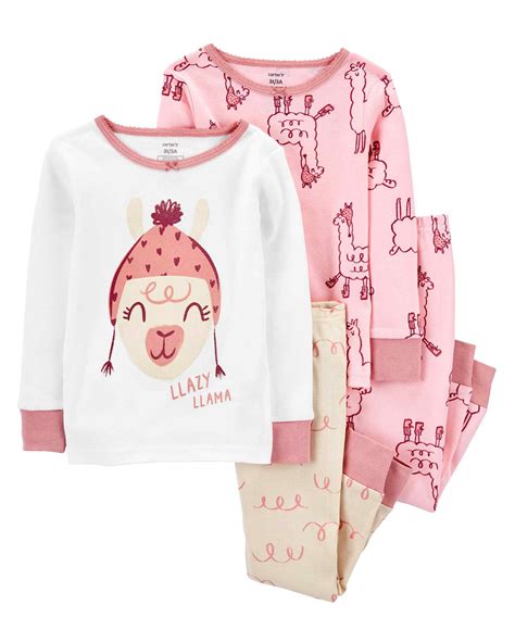 Pijama Infantil Carter s 4 Peças Llazy Llama Branco Rosa Claro Tam 2 a