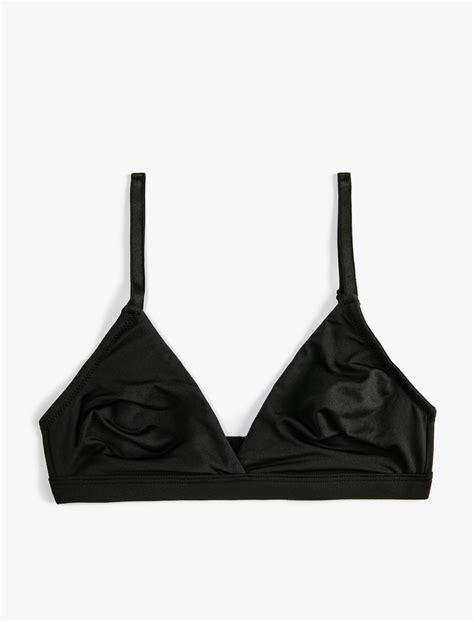 Siyah Kadın Üçgen Bikini Üstü Parlak İnce Askılı SLK MK Koton