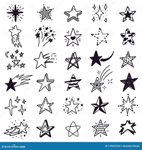 Hand Drawn Star Sketch Doodle Stars Sketch Drawing Ink Starburst And