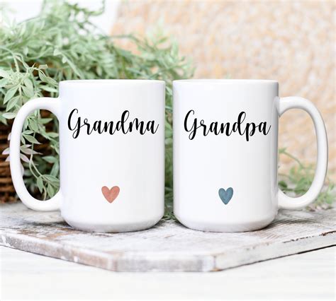 Grandma Grandpa Mug Set Pregnancy Announcement New Grandma Etsy