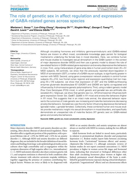 PDF The Role Of Genetic Sex In Affect Regulation And Expression Of