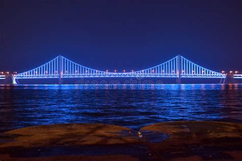 The Colorful Bridge In Dalian City At Night Pic Was Taken In Se Stock